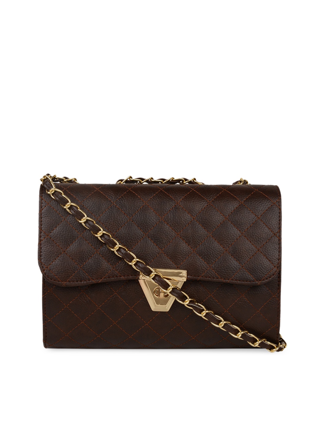 

Vivinkaa Coffee Brown Textured Structured Sling Bag with Quilted