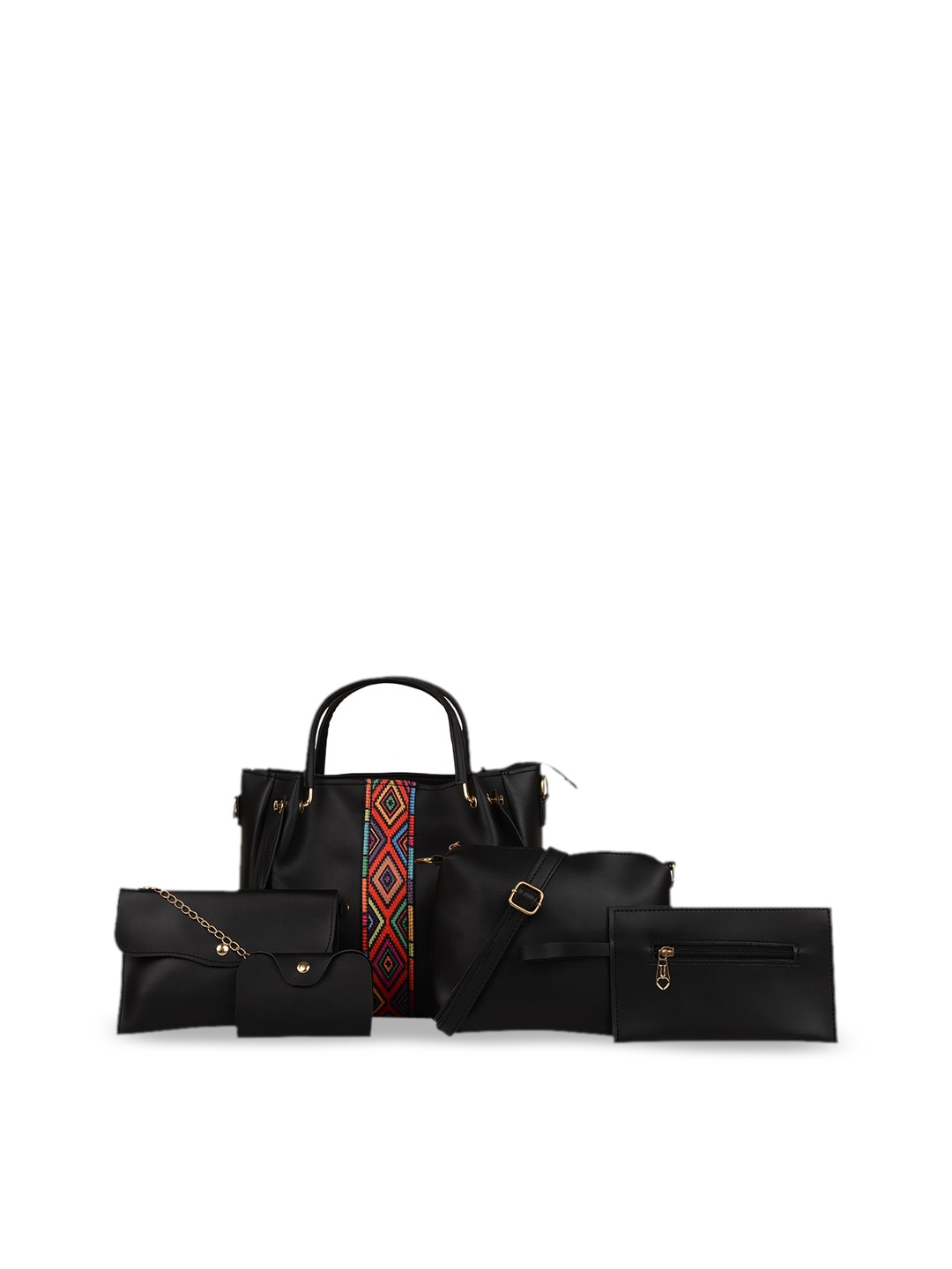 

Vivinkaa Set Of 5 Black Geometric Printed Structured Shoulder Bag