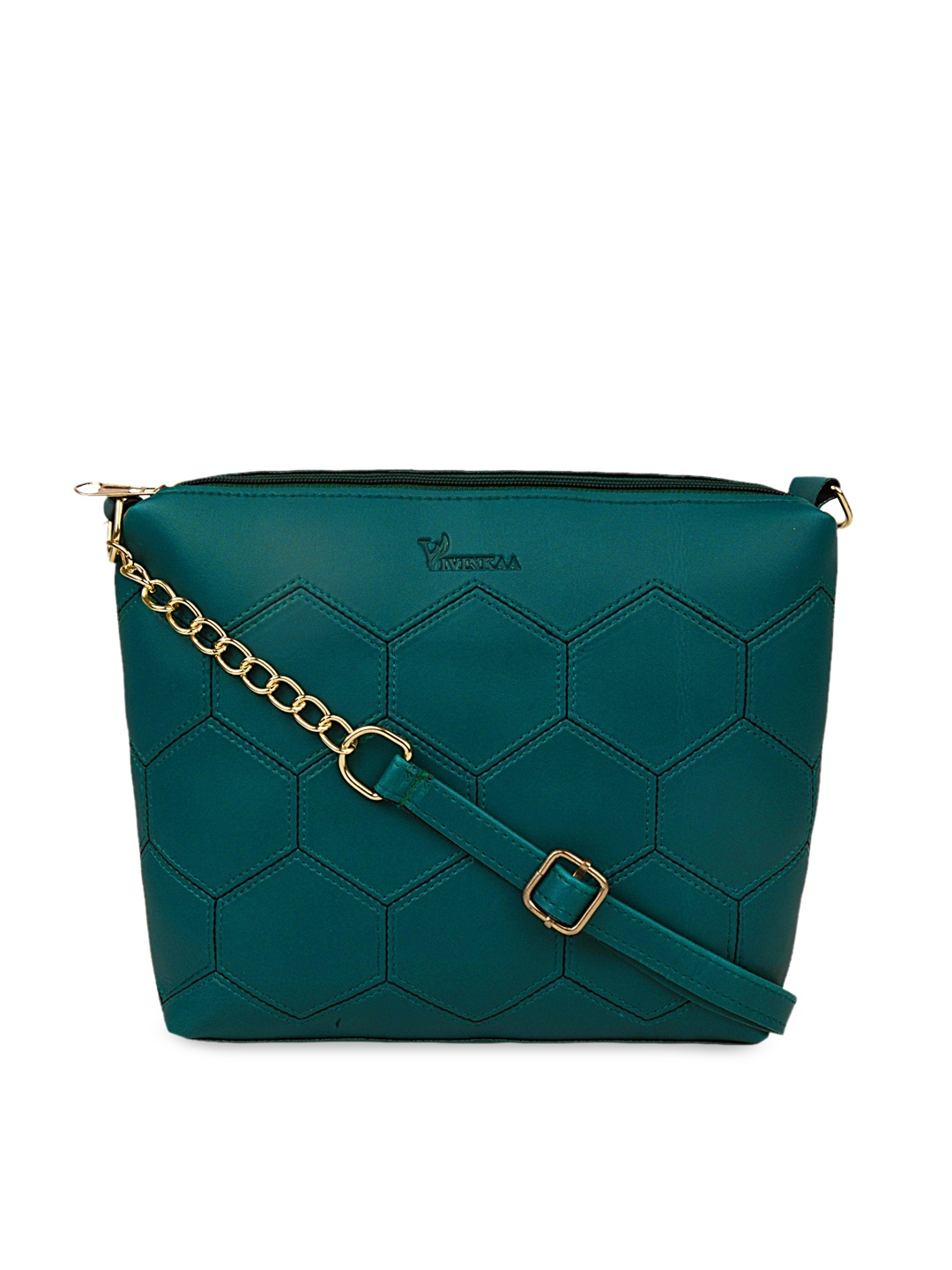 

Vivinkaa Teal Blue Geometric Textured Structured Sling Bag with Quilted