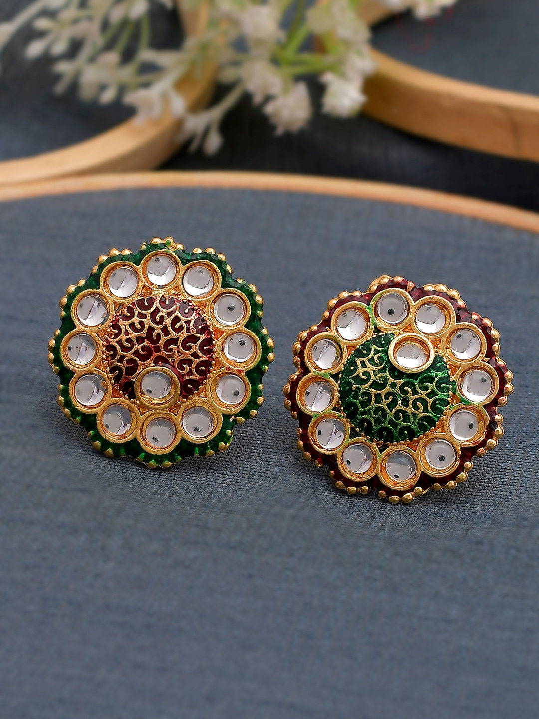 

Silvermerc Designs Set Of 2 Gold-Plated Stone-Studded Meenakari Finger Rings