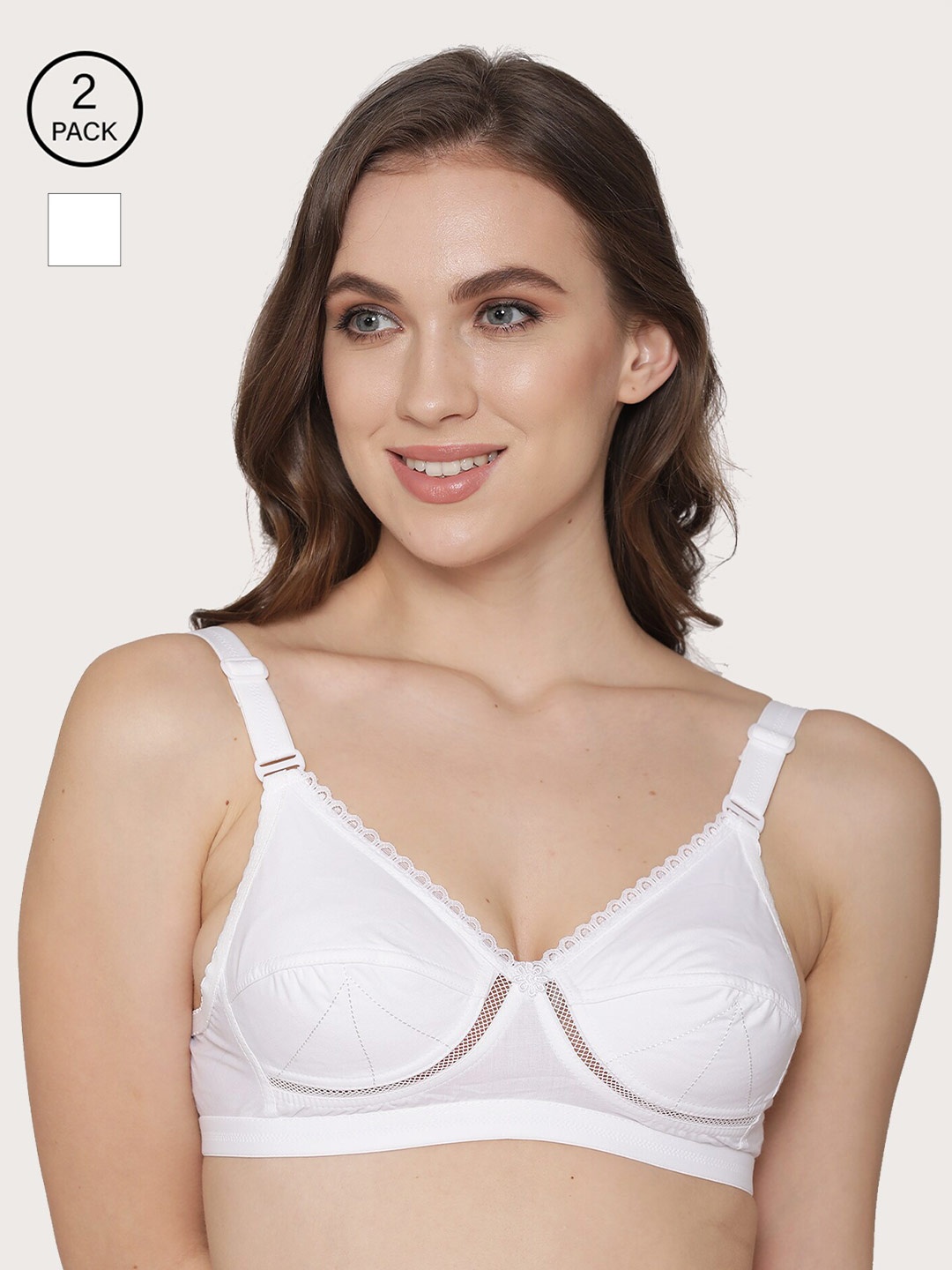 

Kalyani Pack Of 2 White Cotton T-shirt Bra