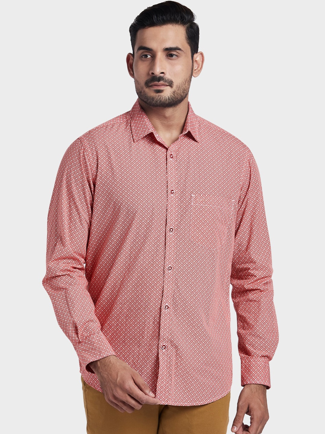 

ColorPlus Men Red Tailored Fit Opaque Printed Casual Shirt