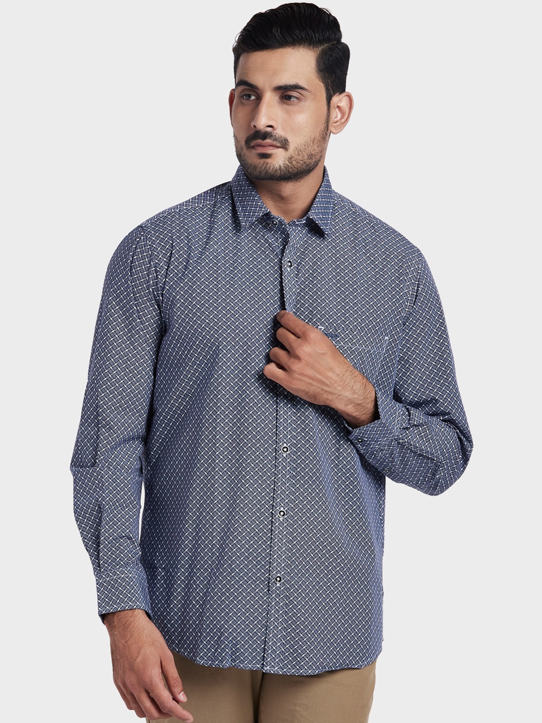 

ColorPlus Men Navy Blue Tailored Fit Opaque Printed Casual Shirt