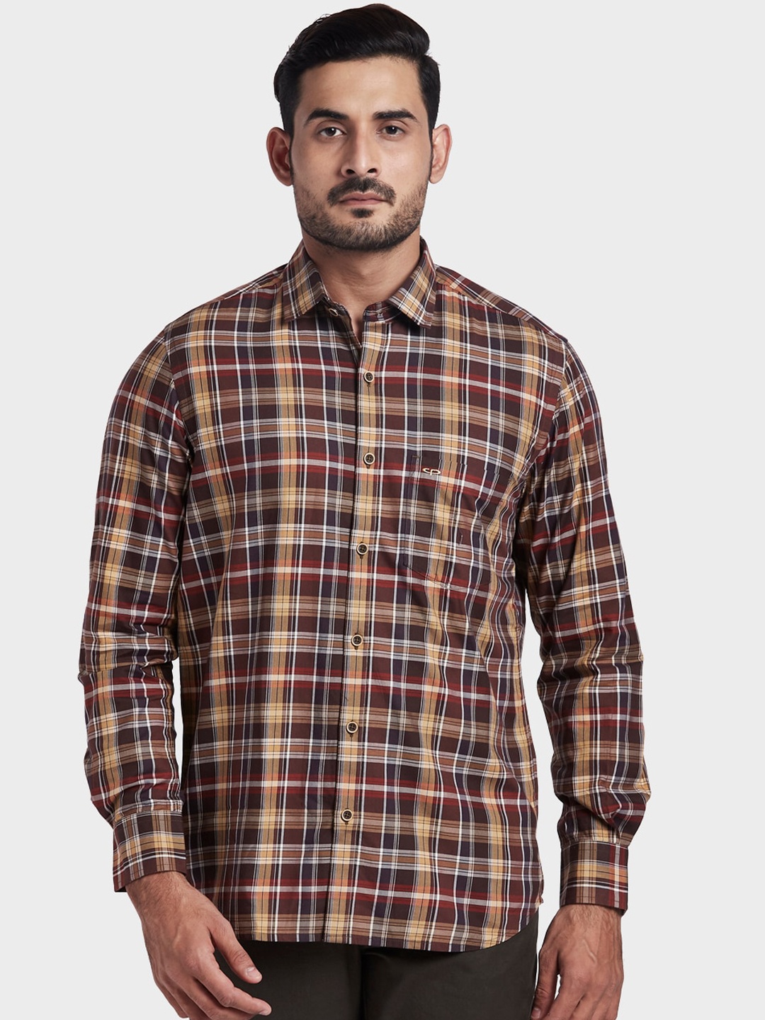 

ColorPlus Men Brown & Beige Tailored Fit Tartan Checks Opaque Casual Shirt