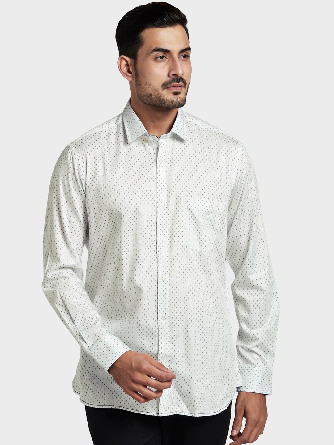 

ColorPlus Men Blue Tailored Fit Opaque Printed Casual Shirt
