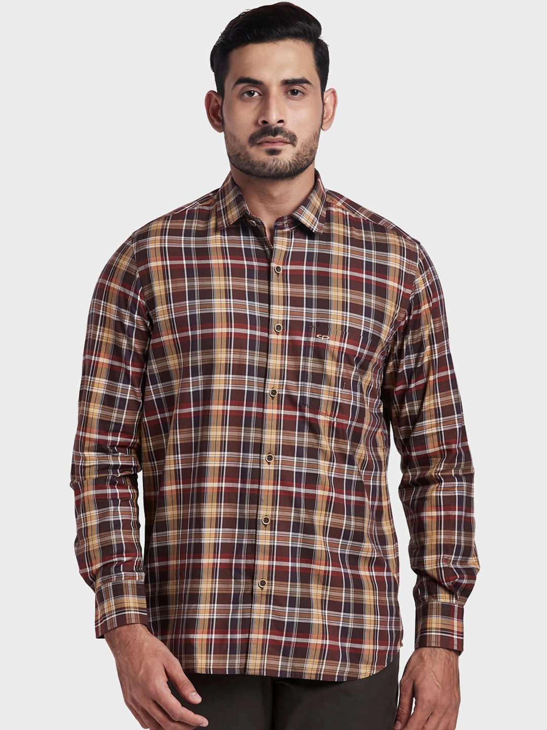 

ColorPlus Men Brown Tailored Fit Opaque Checked Casual Shirt