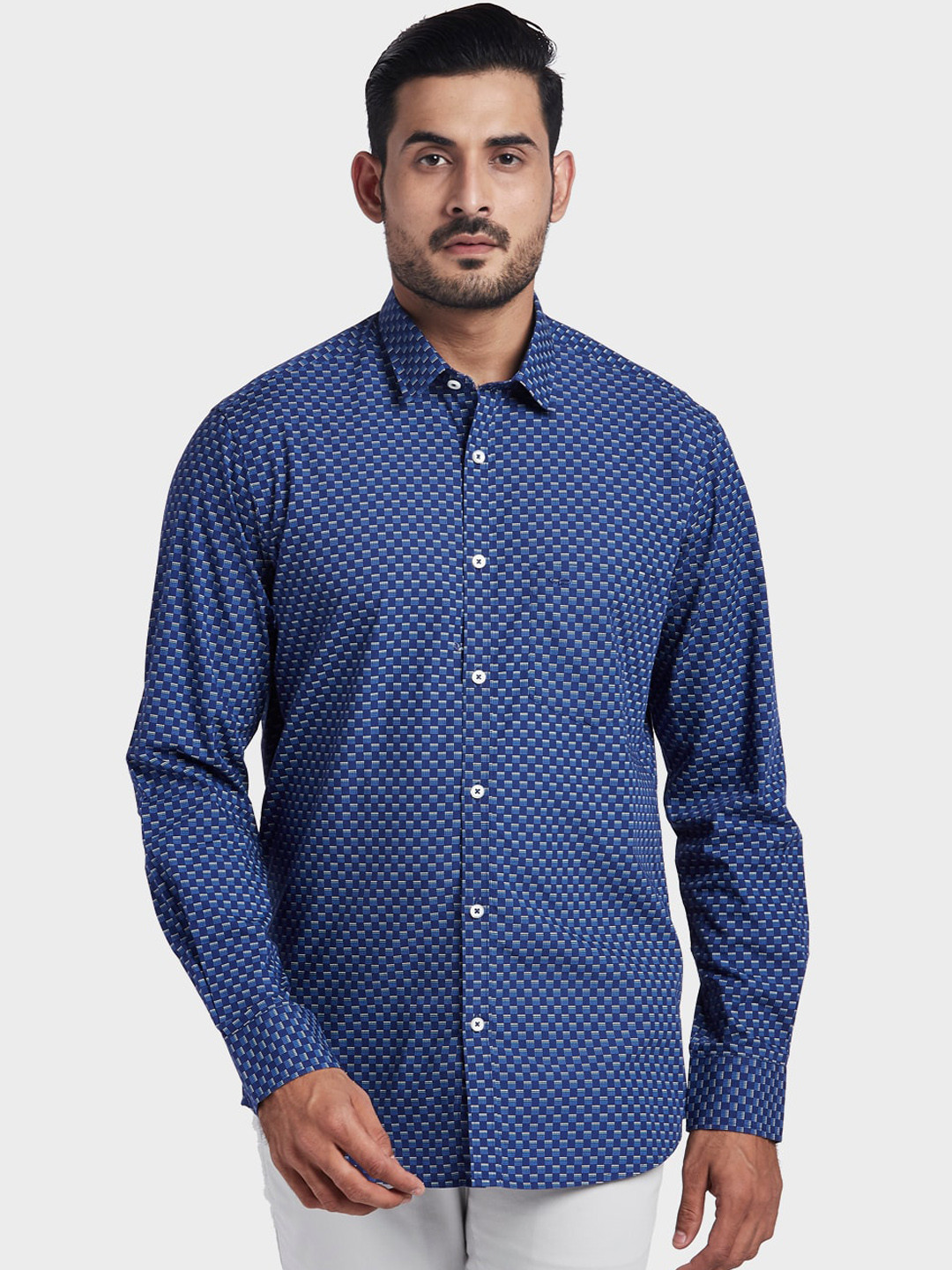 

ColorPlus Men Blue Tailored Fit Opaque Checked Casual Shirt