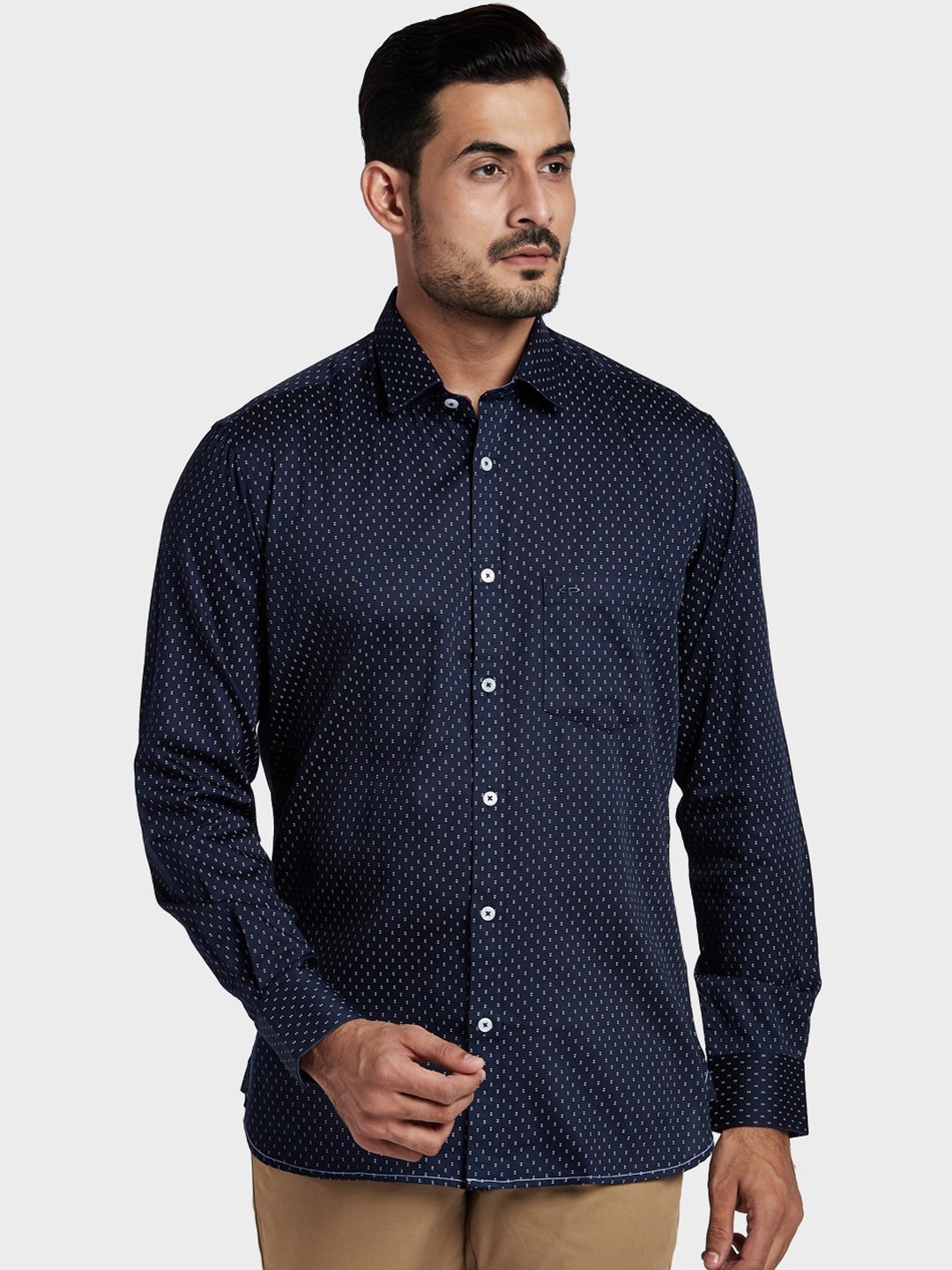 

ColorPlus Men Blue Tailored Fit Opaque Printed Casual Shirt