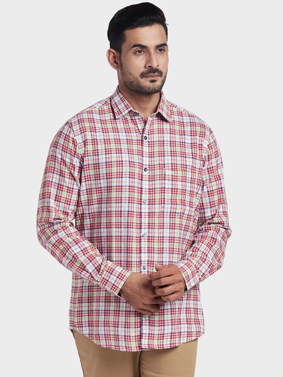 

ColorPlus Men Red Tailored Fit Tartan Checks Opaque Checked Casual Shirt