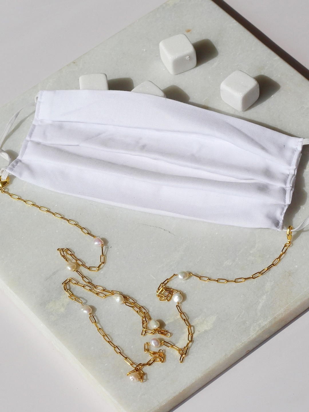 

Amaltaas Women White & Gold-Toned Cube Baroque Pearl Mask Chain Necklace