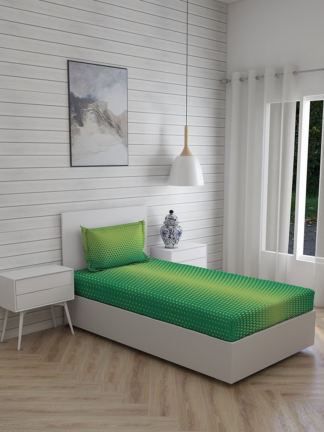 

Layers Green Geometric 120 TC Single Bedsheet with 1 Pillow Covers