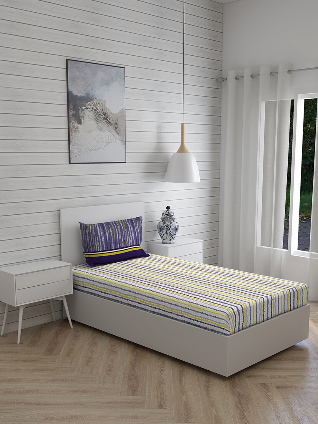 

Layers Yellow & White Striped 120 TC Single Bedsheet with 1 Pillow Covers