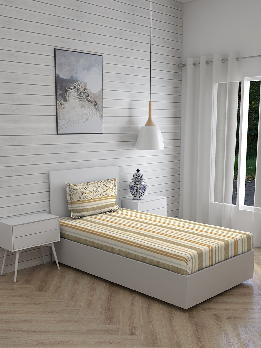 

Layers Yellow & Brown Striped 120 TC Single Bedsheet with 1 Pillow Covers