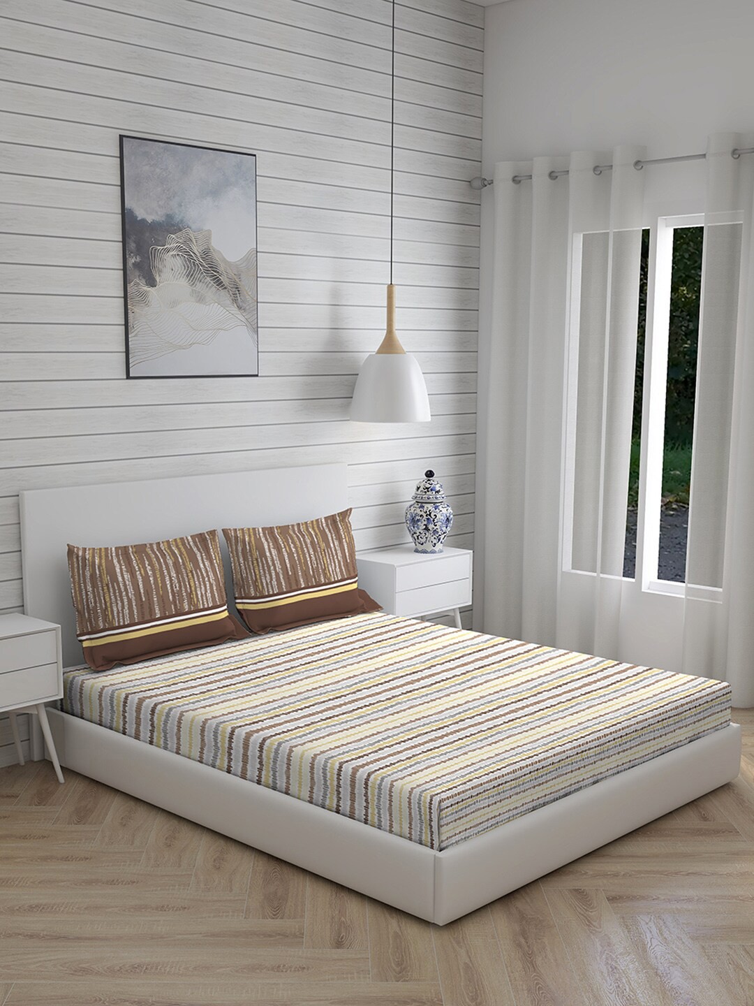 

Layers Brown & White Striped 120 TC Queen Bedsheet with 2 Pillow Covers