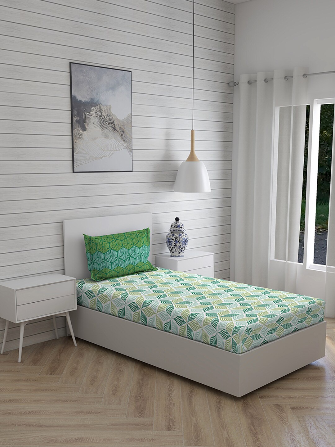 

Layers Green & Yellow Floral 120 TC Single Bedsheet with 1 Pillow Covers