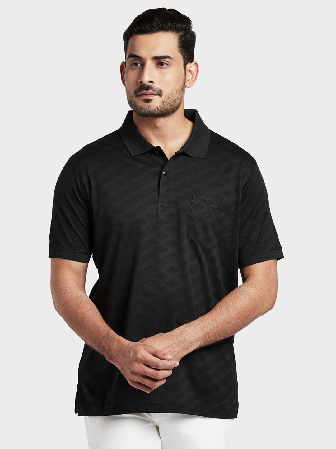 

ColorPlus Men Black Polo Collar Pockets T-shirt