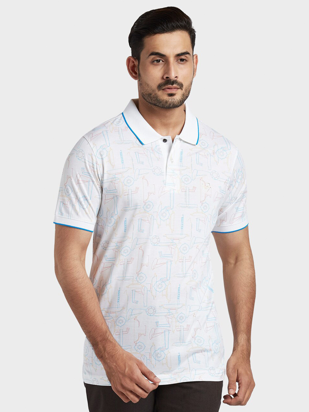 

ColorPlus Men White & Blue Polo Collar T-shirt