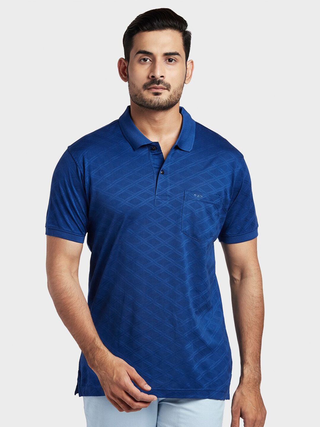 

ColorPlus Men Plus Size Blue Printed Polo Collar Pocket T-shirt