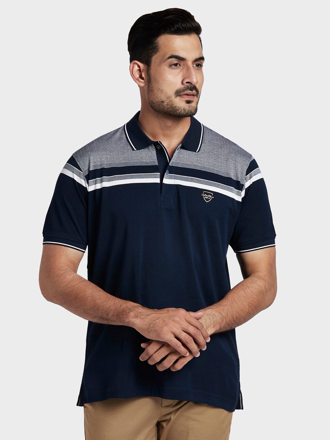 

ColorPlus Men Plus Size Blue Printed Polo Collar Pockets T-shirt