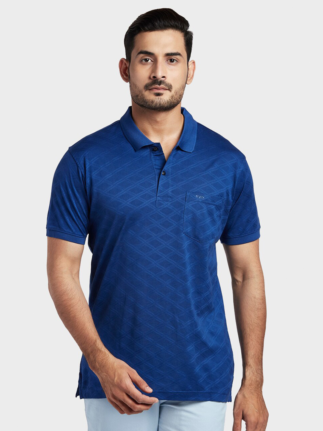 

ColorPlus Men Blue Printed Polo Collar Pocket T-shirt