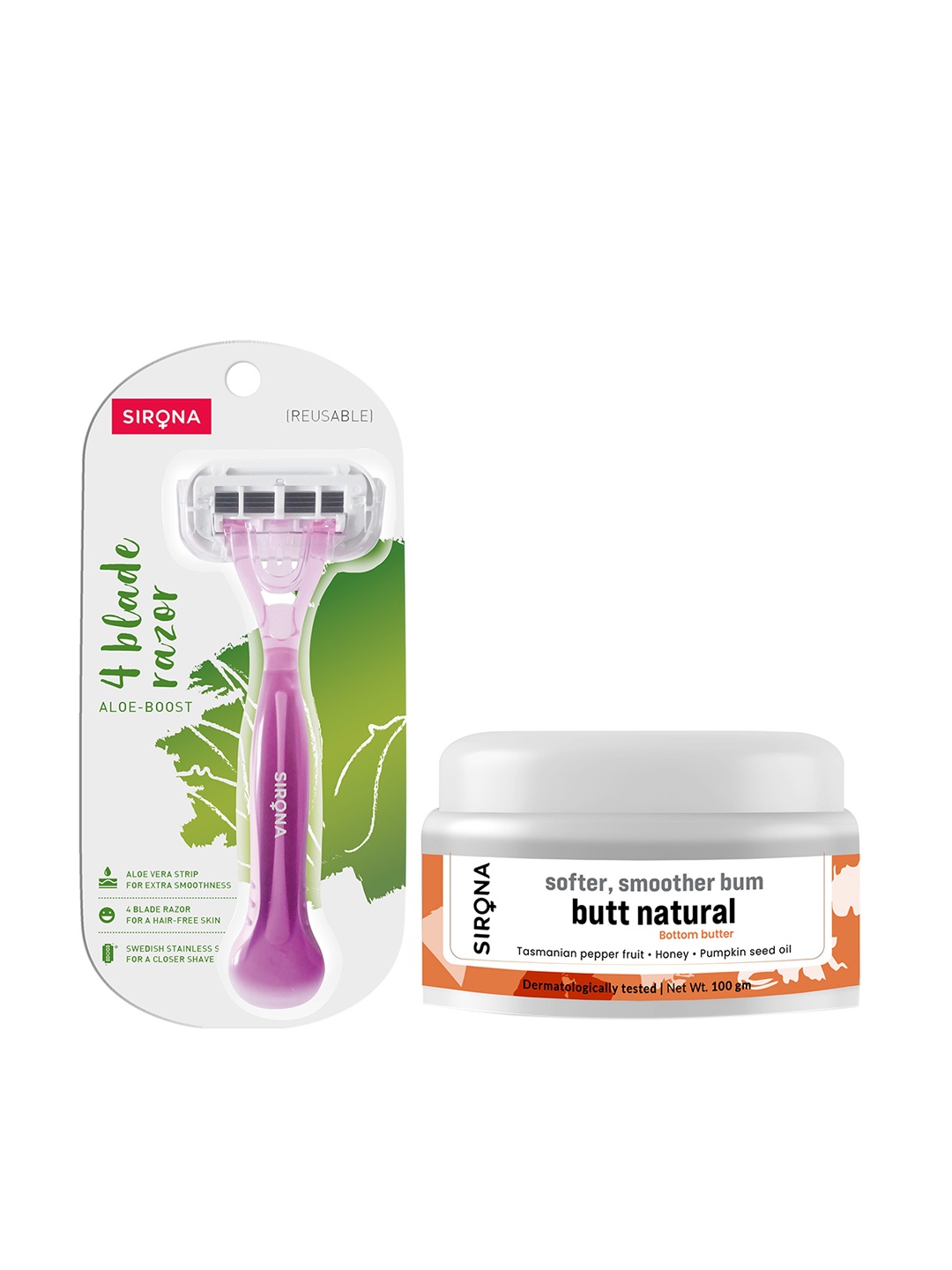 

Sirona Set of 2 Bum Cream & Reusable Body Razor, Orange