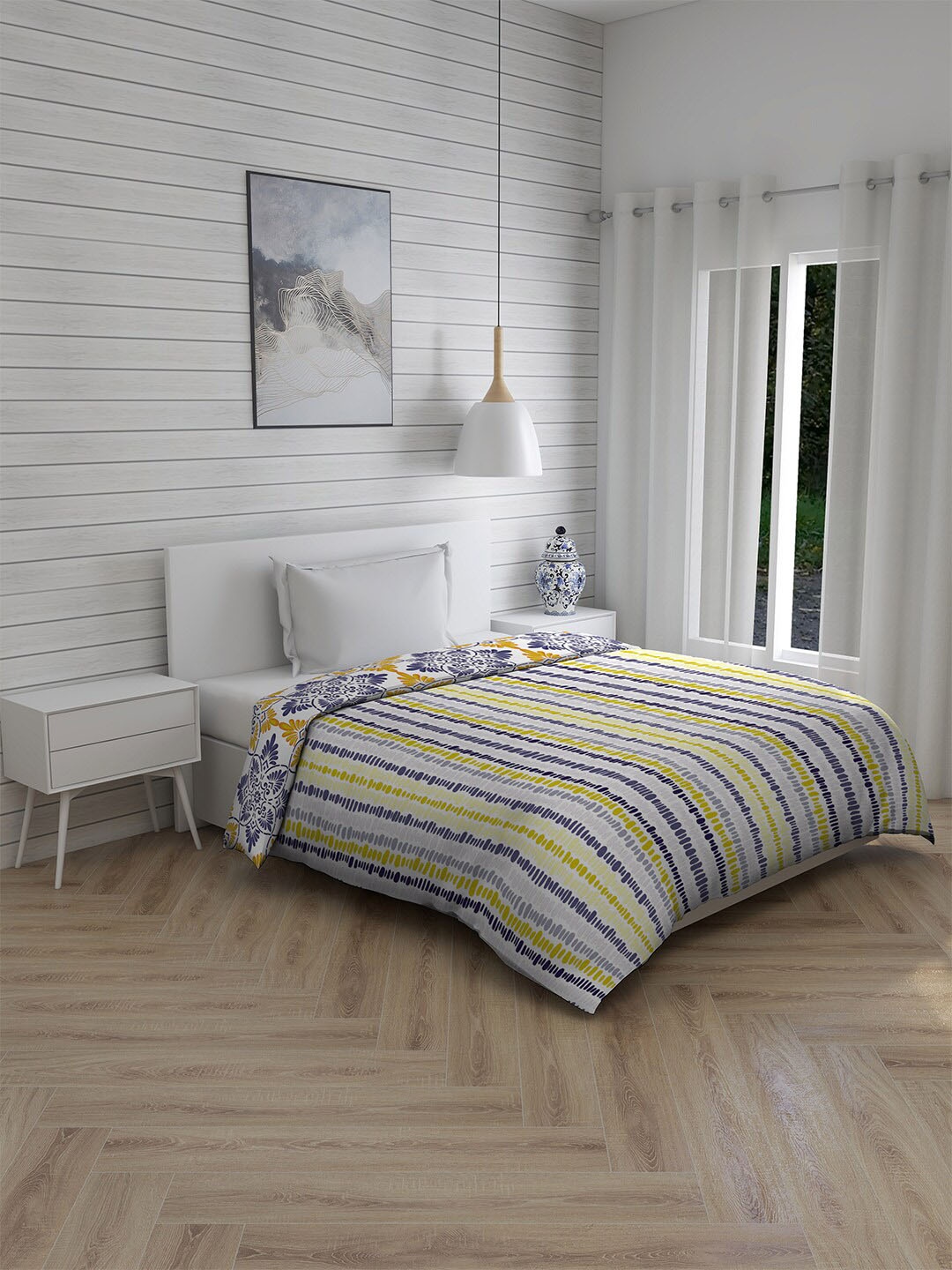 

Layers Yellow & Grey Striped AC Room 120 GSM Single Bed Comforter