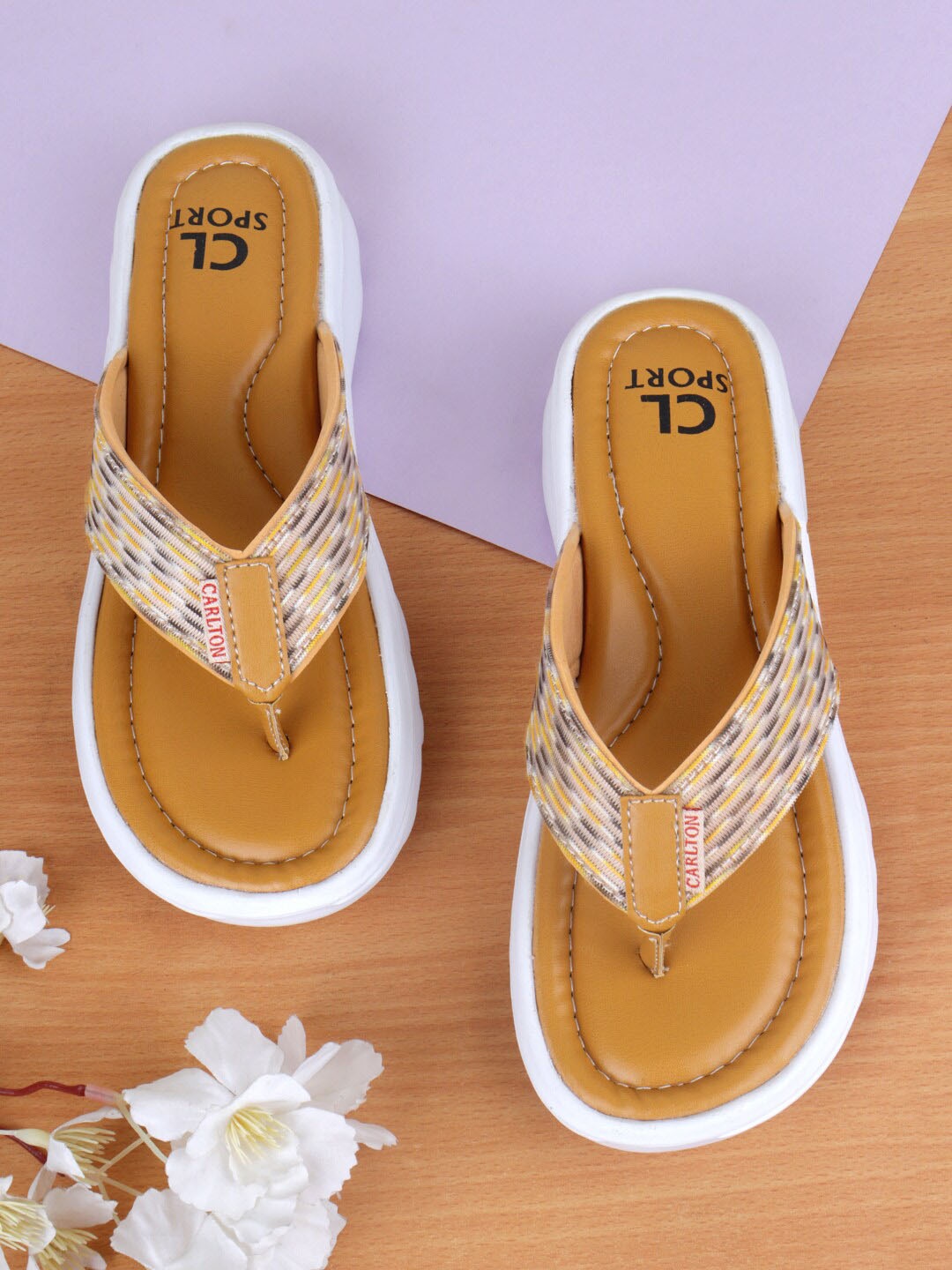 

Carlton London sports Women Yellow & White Thong Flip-Flops