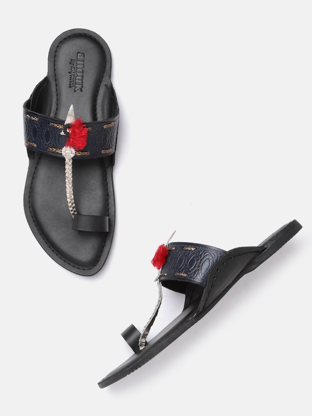 

Anouk Men Navy Blue Handcrafted Ethnic Leather One-Toe Sandals
