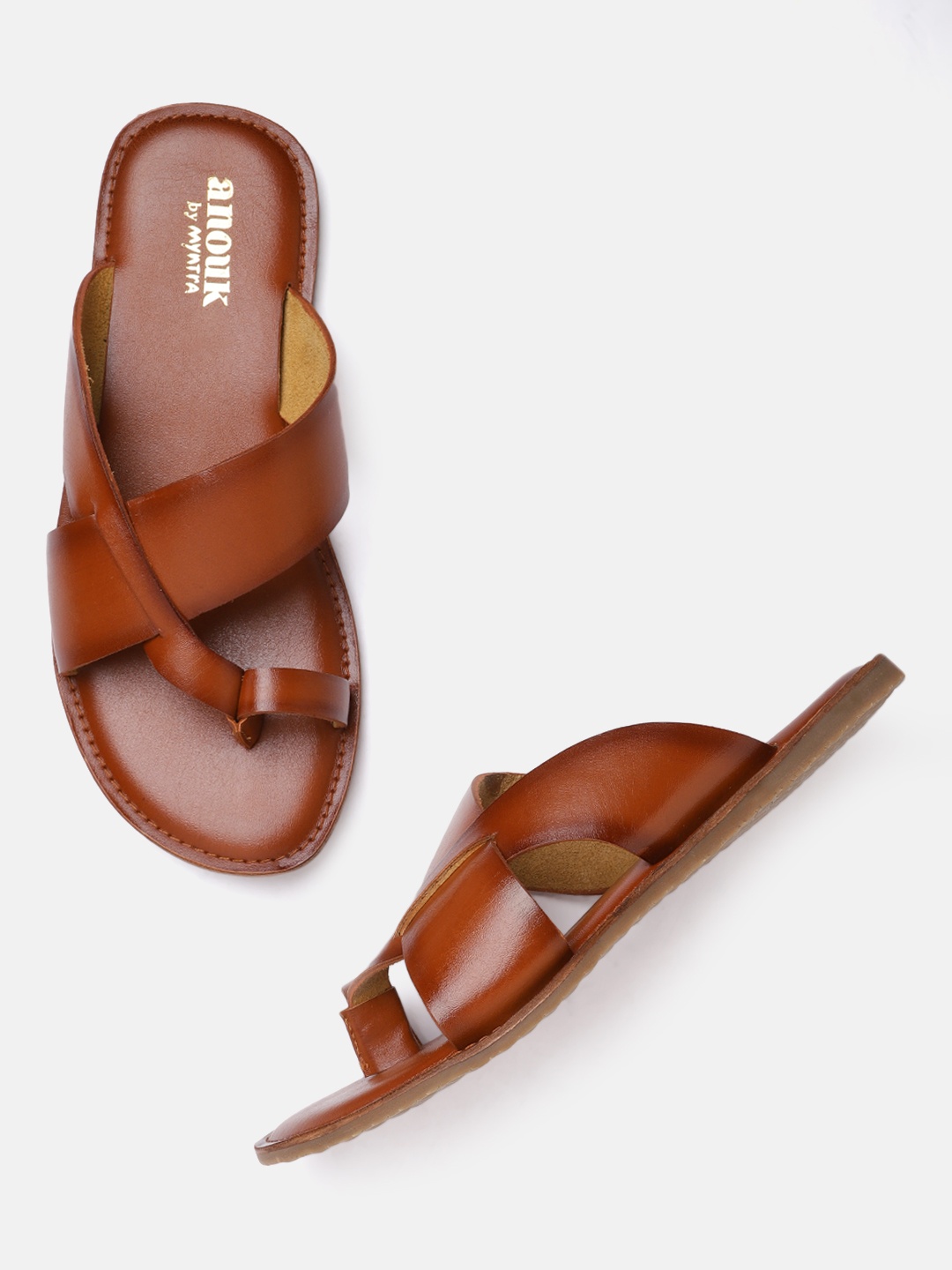 

Anouk Men Tan Brown Handcrafted Ethnic Leather One-Toe Sandals