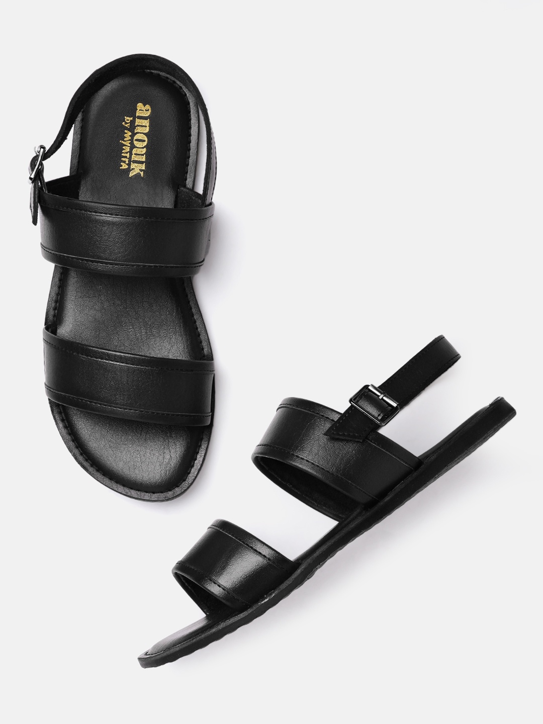 

Anouk Men Black Handcrafted Ethnic Leather Comfort Sandals