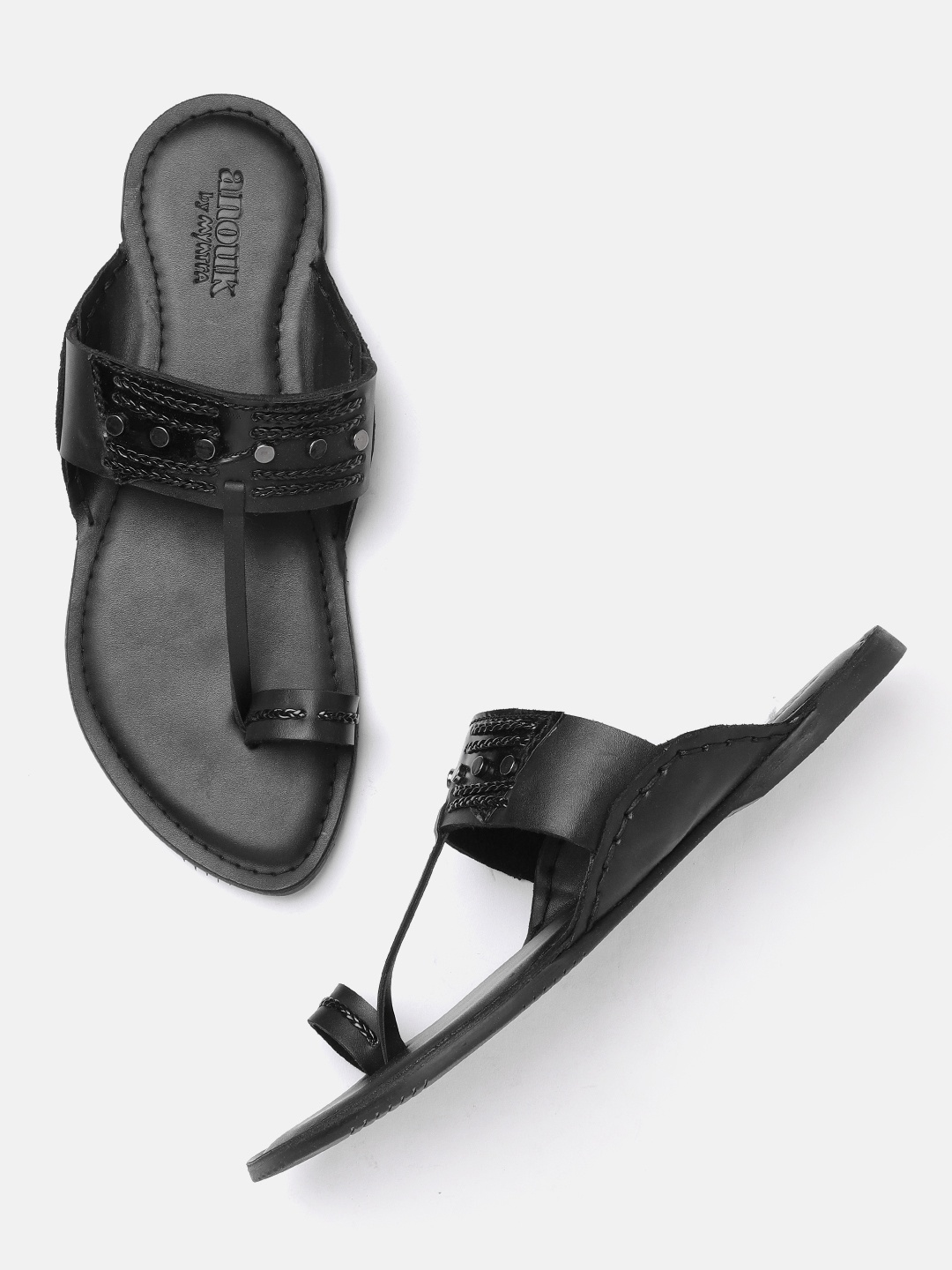 

Anouk Men Black Handcrafted Leather Braided One-Toe Sandals