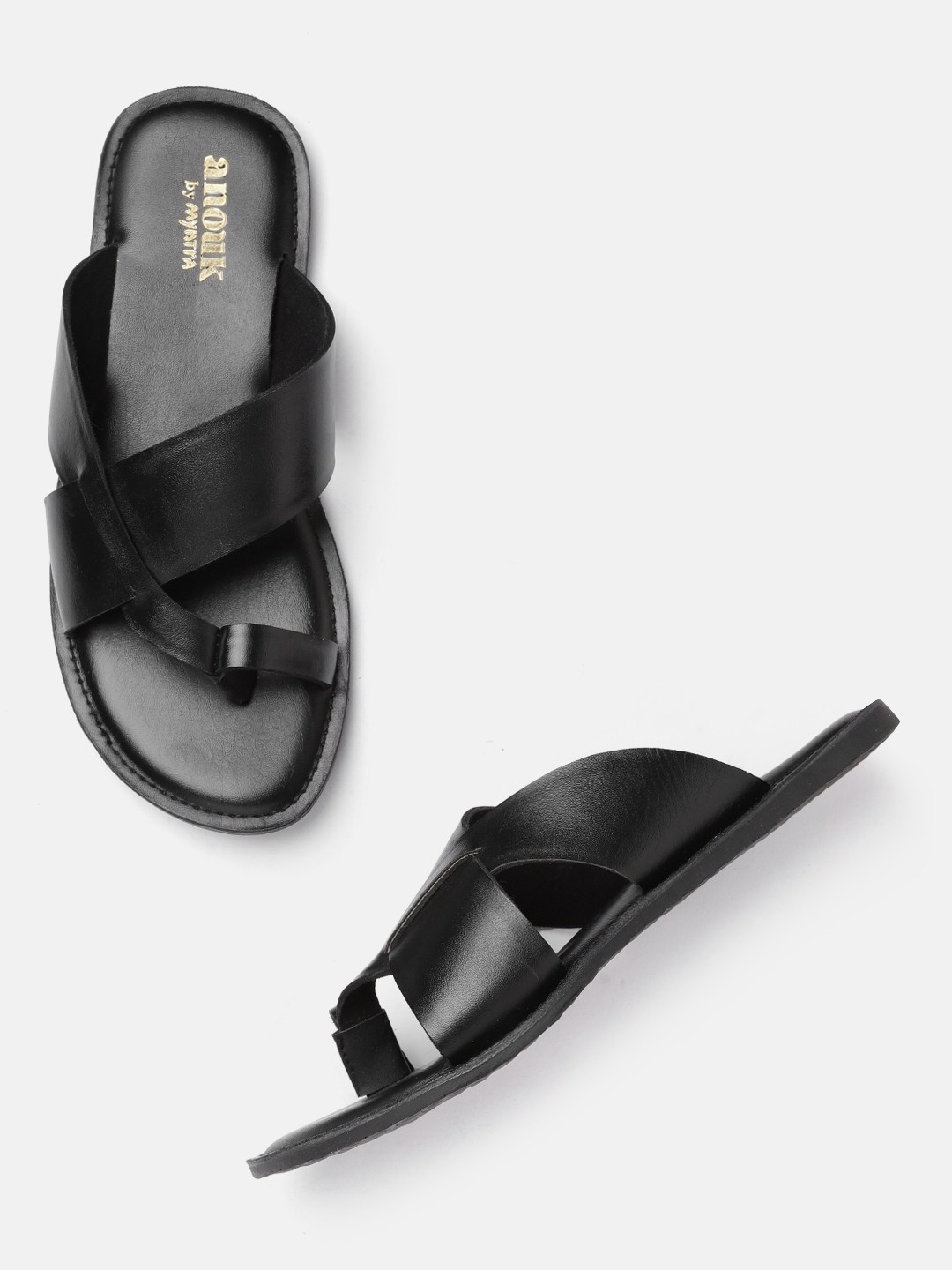 

Anouk Men Black Handcrafted Leather One-Toe Sandals
