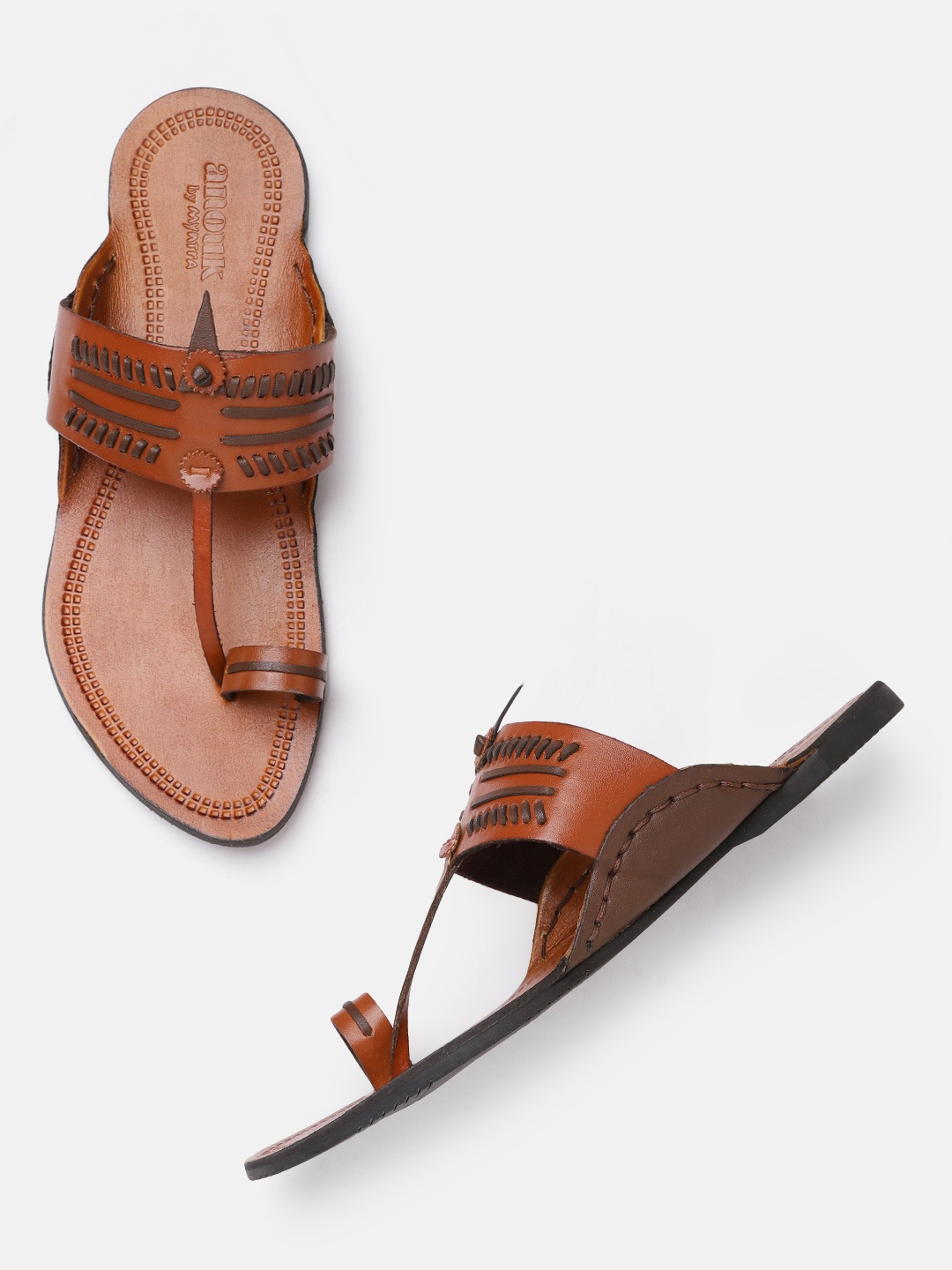 

Anouk Men Tan Brown Handcrafted Leather One-Toe Sandals