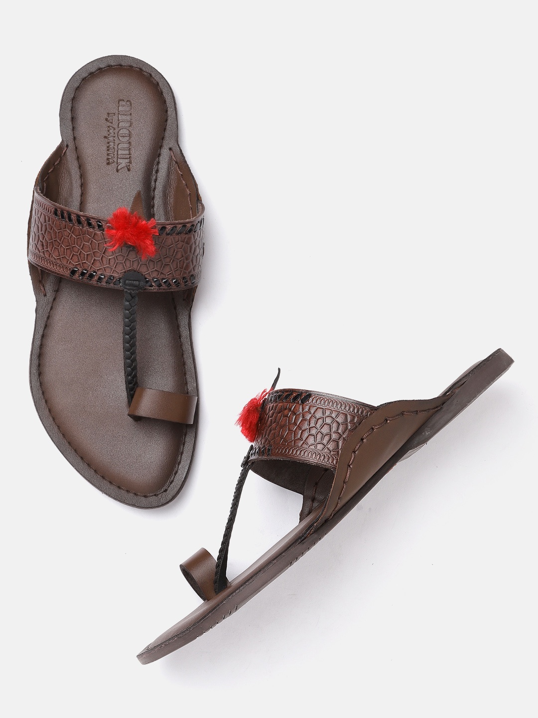 

Anouk Men Coffee Brown Handcrafted Leather Textured One-Toe Sandals