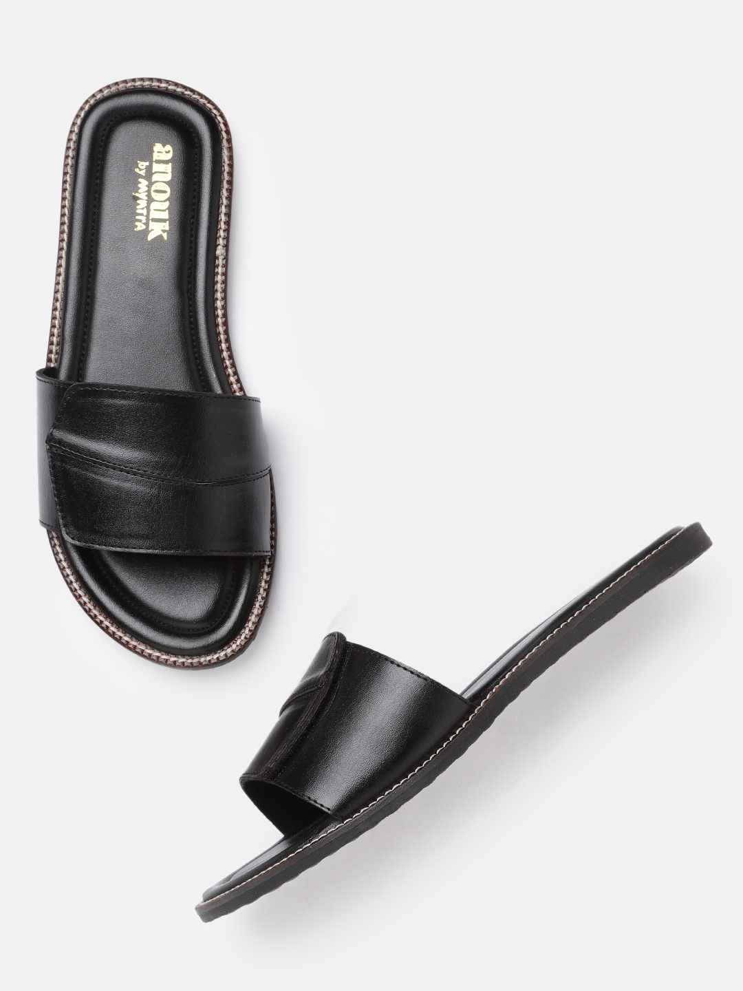 

Anouk Men Black Solid Leather Handcrafted Comfort Sandals
