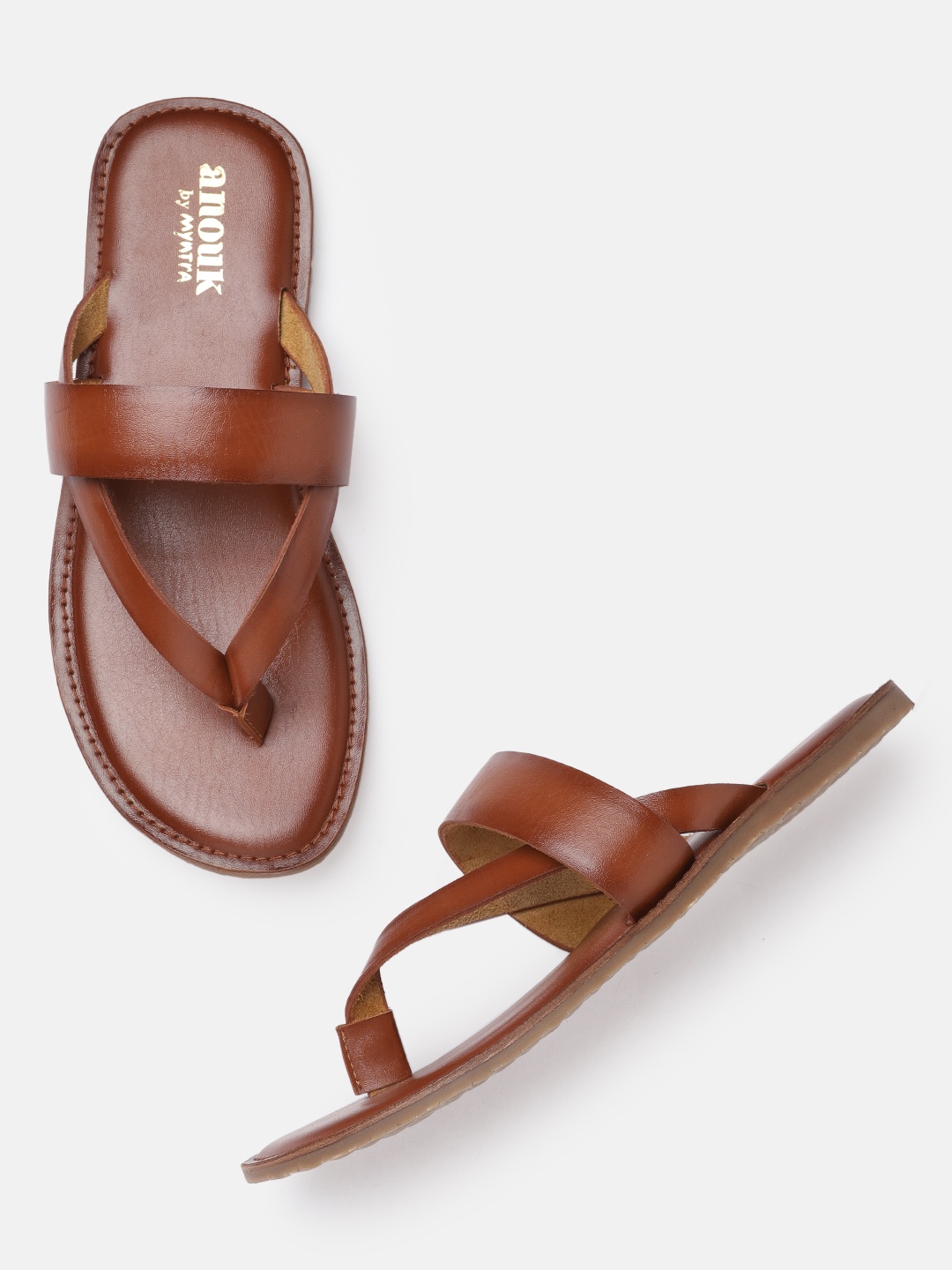 

Anouk Men Tan Brown Solid Leather Handcrafted Comfort Sandals