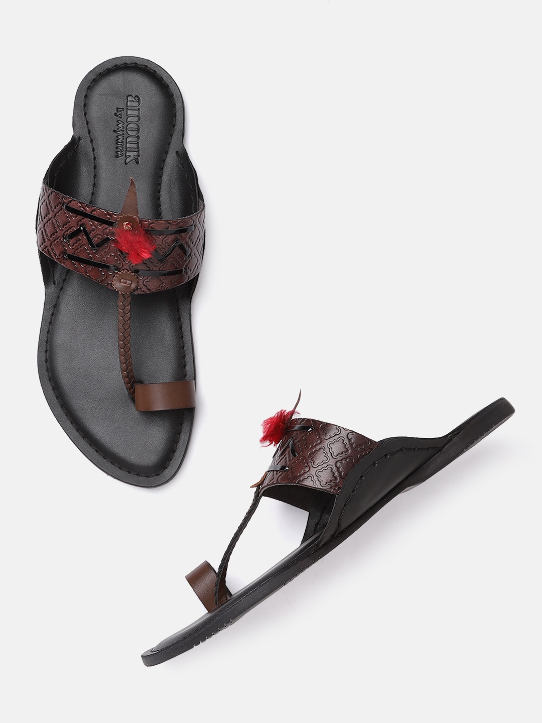 

Anouk Men Coffee Brown Textured Leather One Toe Handcrafted Ethnic Comfort Sandals