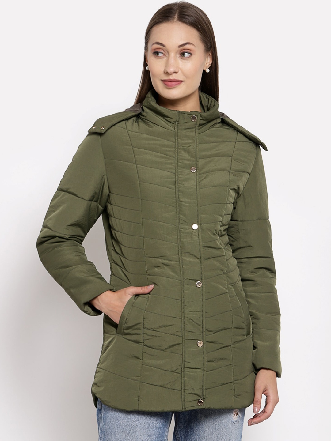 

Juelle Women Olive Green Longline Padded Jacket