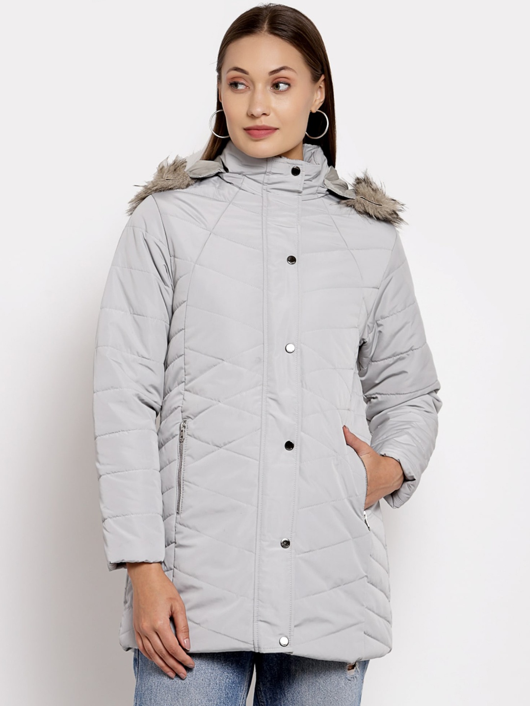 

Juelle Women Grey Longline Parka Jacket