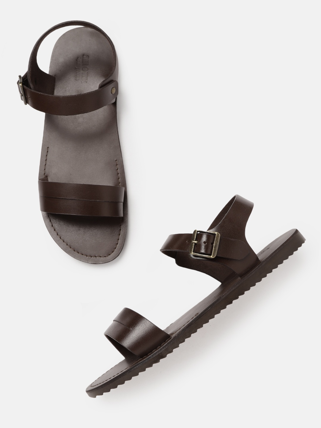 

Anouk Men Coffee Brown Solid Leather Handcrafted Comfort Sandals
