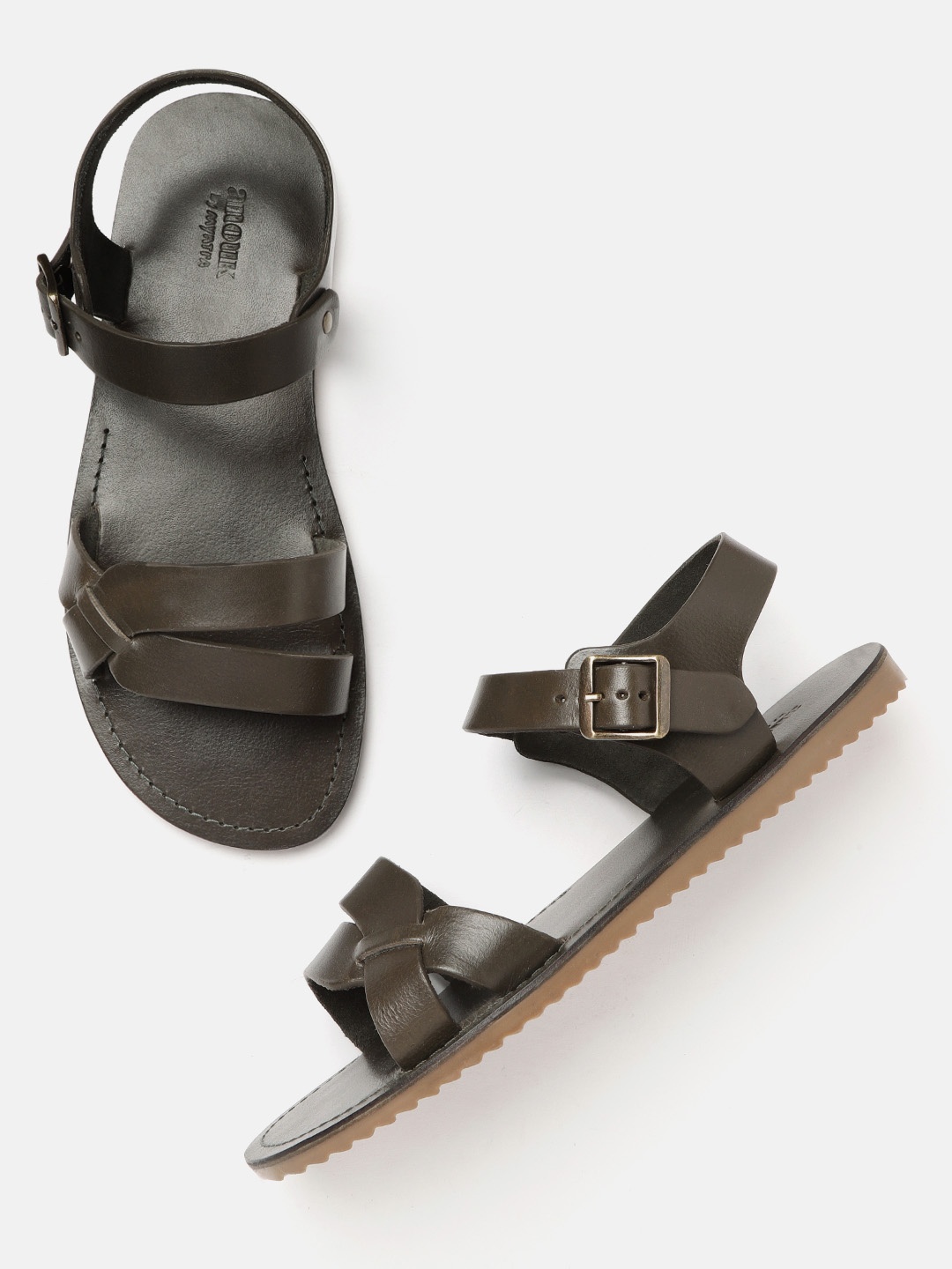 

Anouk Men Olive Green Solid Leather Handcrafted Comfort Sandals