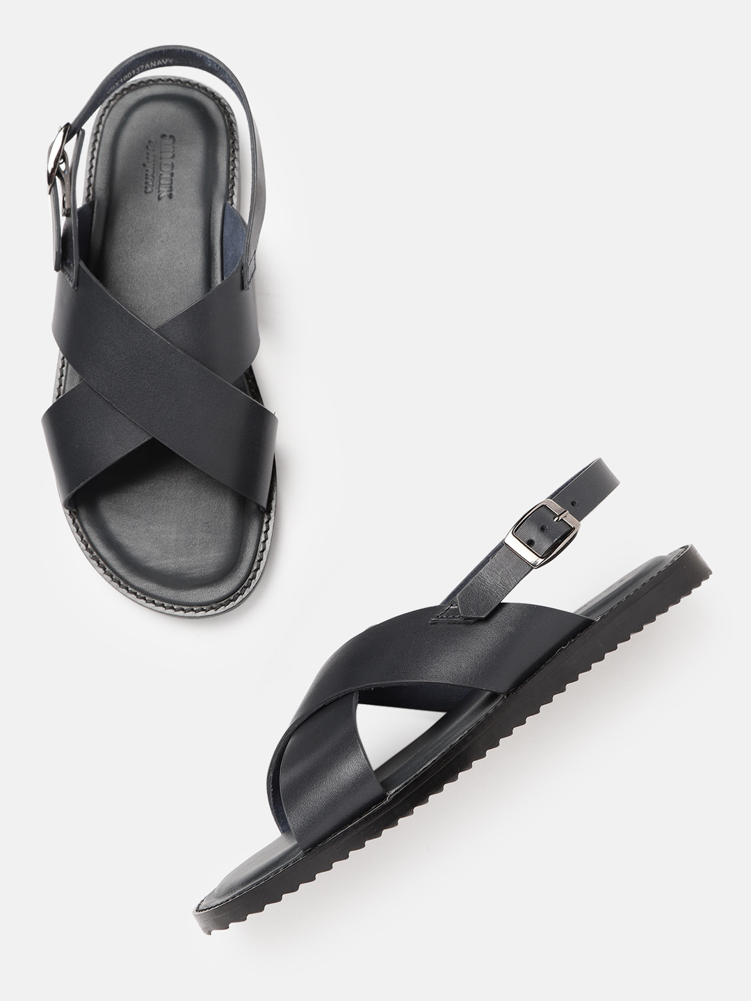 

Anouk Men Navy Blue Solid Leather Handcrafted Comfort Sandals