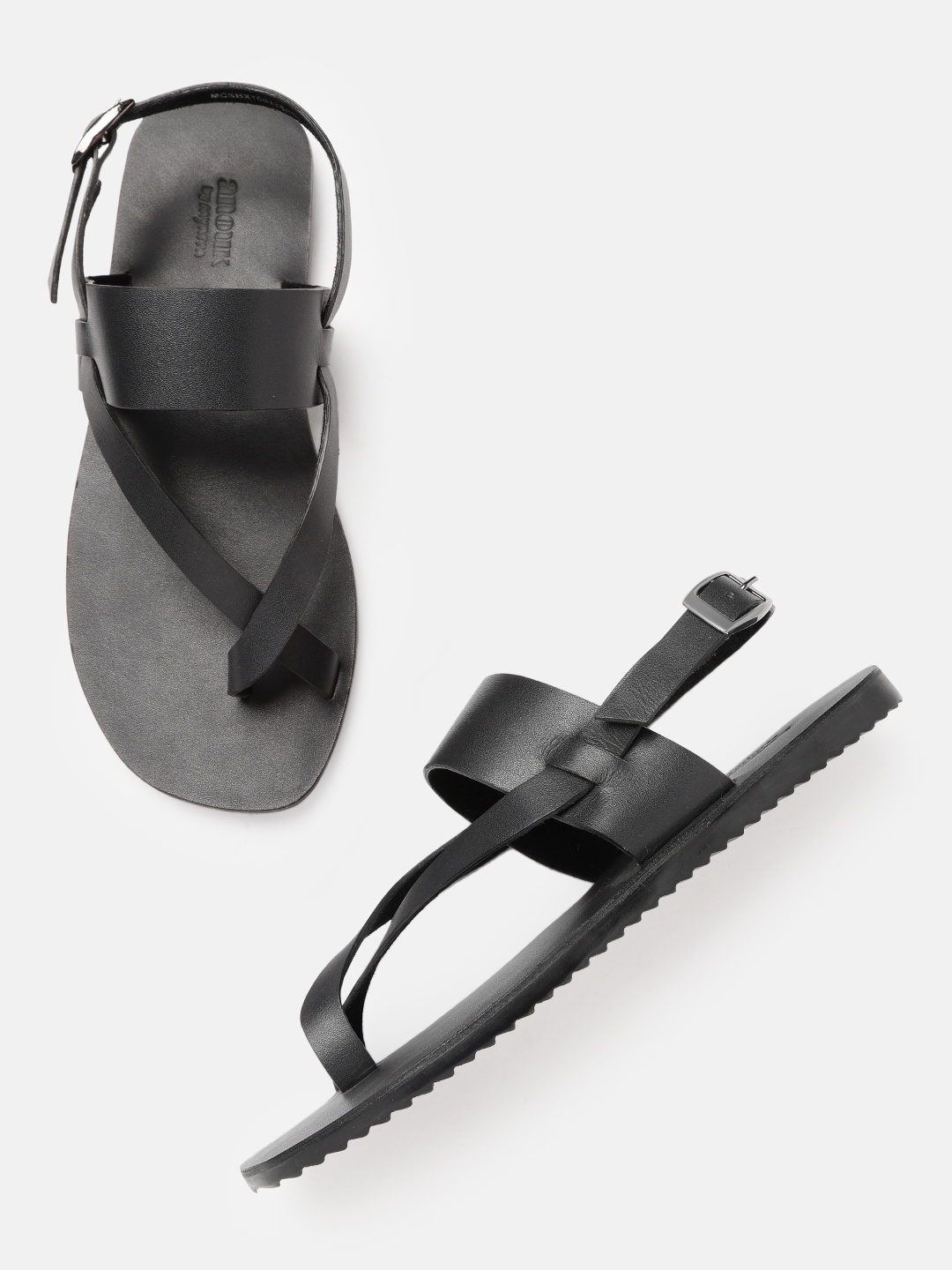 

Anouk Men Black Solid Leather Handcrafted Comfort Sandals