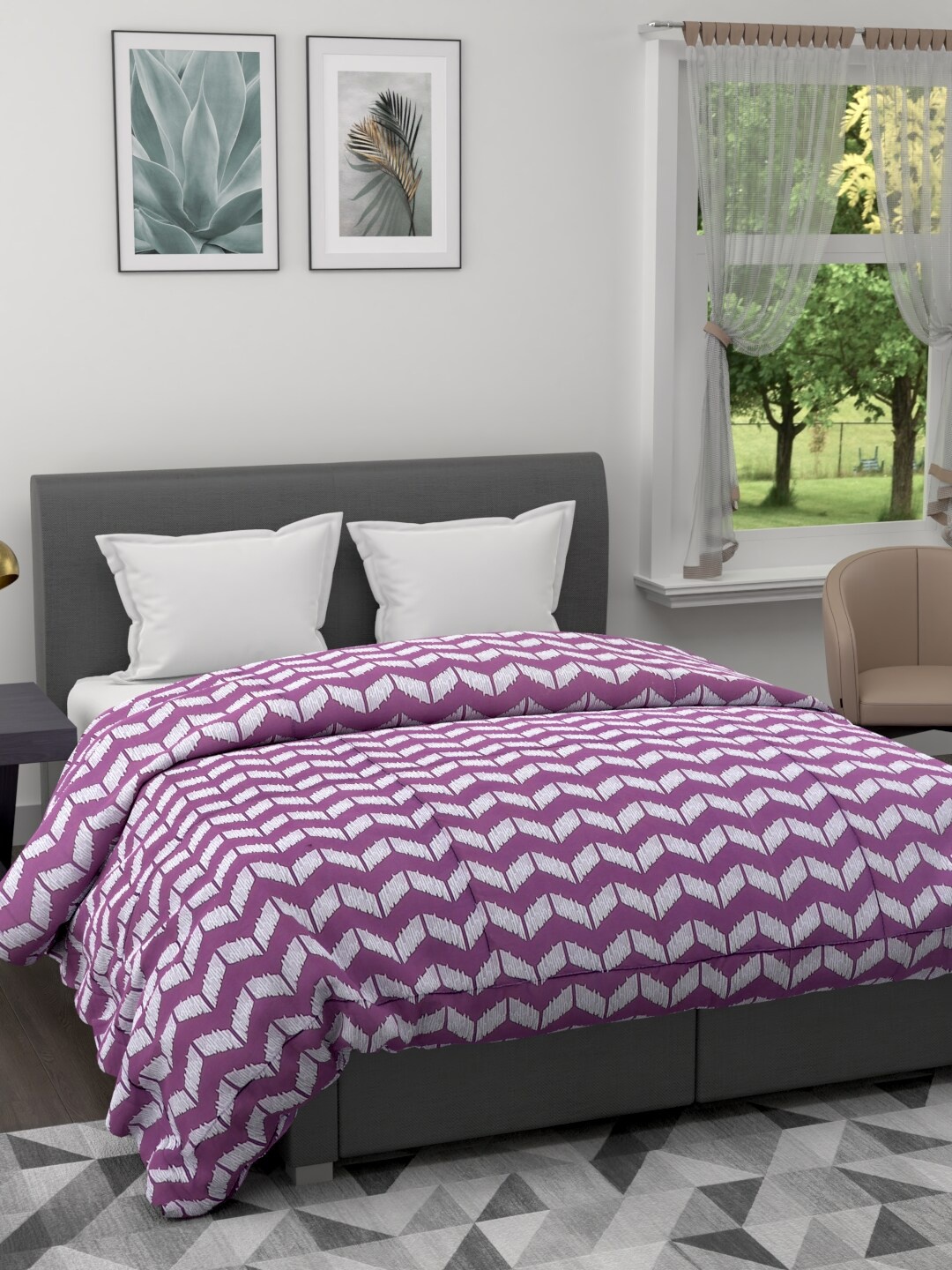 

A Homes Grace Purple Geometric Printed 600 GSM Heavy Winter Double Bed Quilt