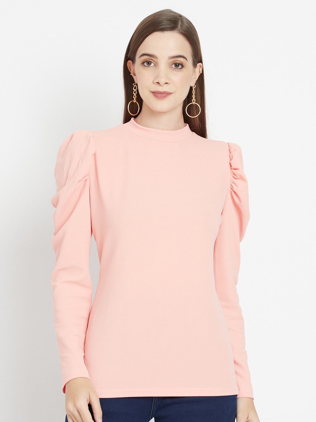 

Purple State Peach-Coloured Solid Regular Top