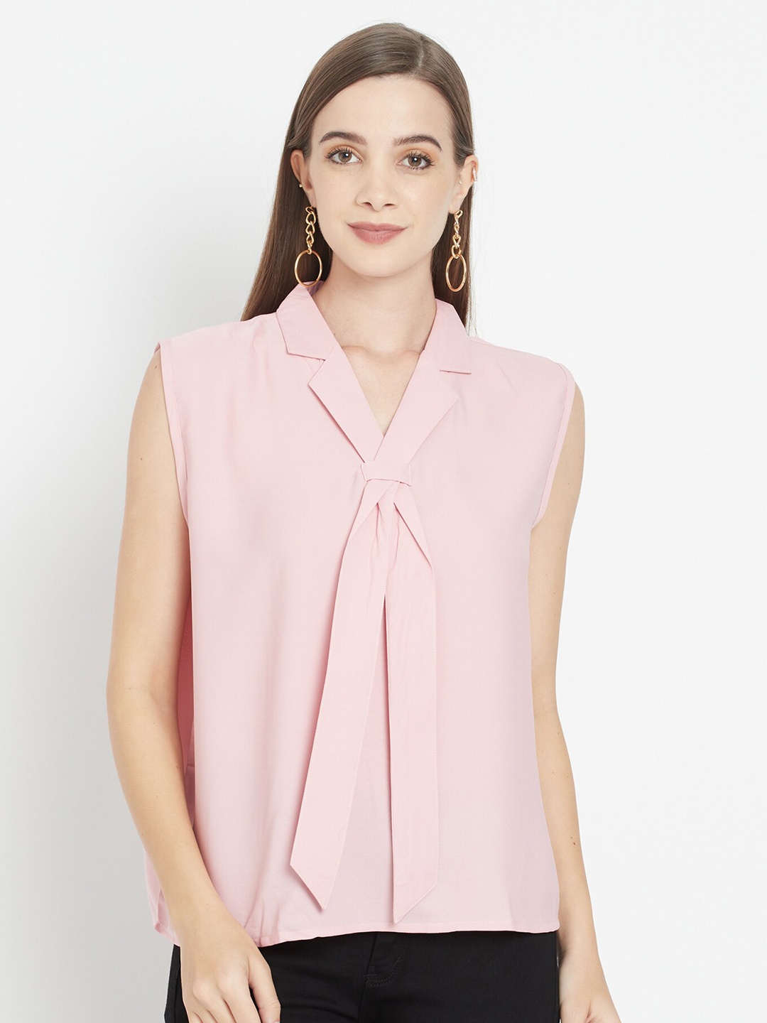 

Purple State Pink Solid Crepe Regular Top