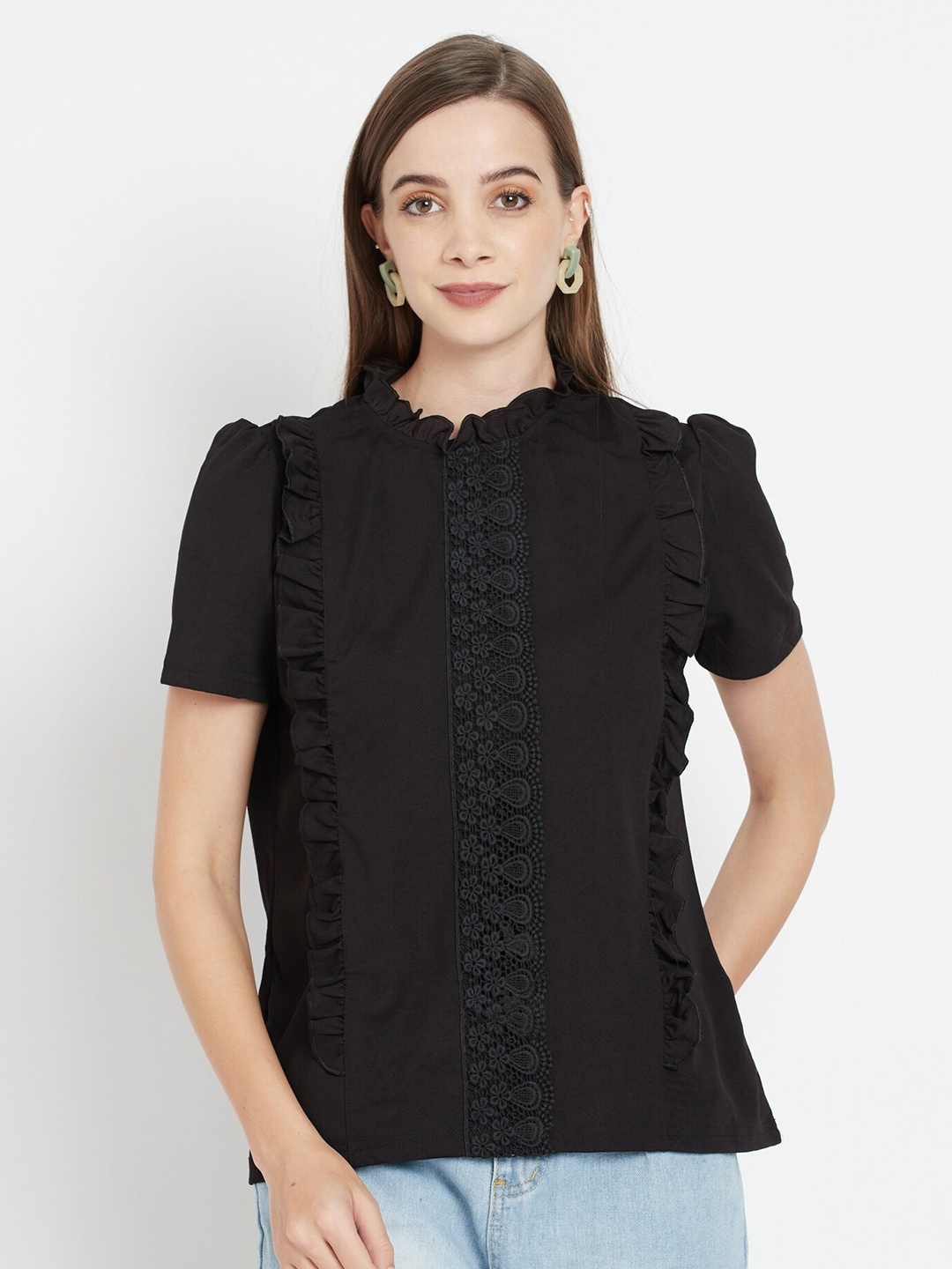 

Purple State Black Blouson Top