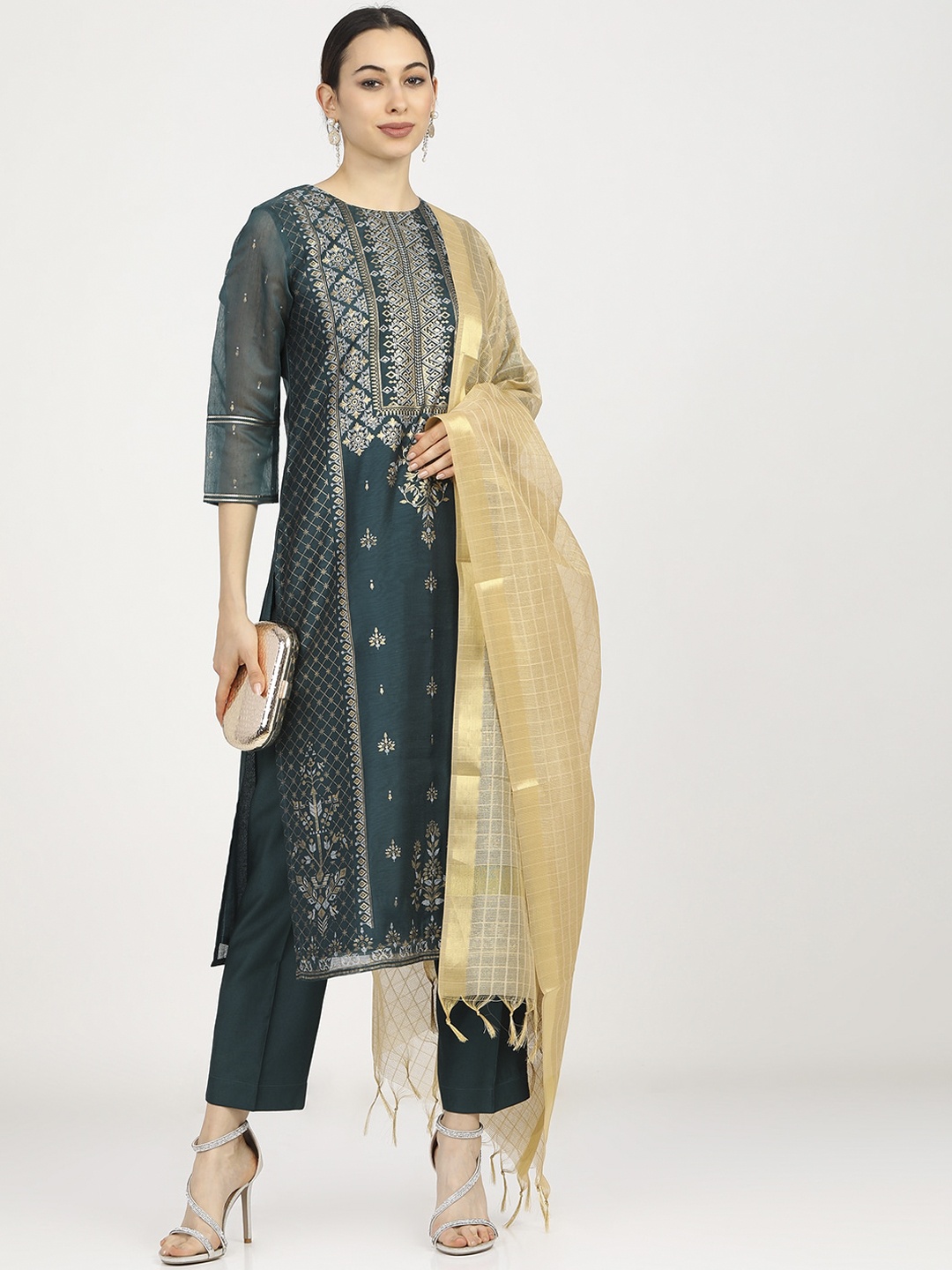 

Vishudh Women Green Ethnic Motifs Printed Kurta with Palazzos & With Dupatta