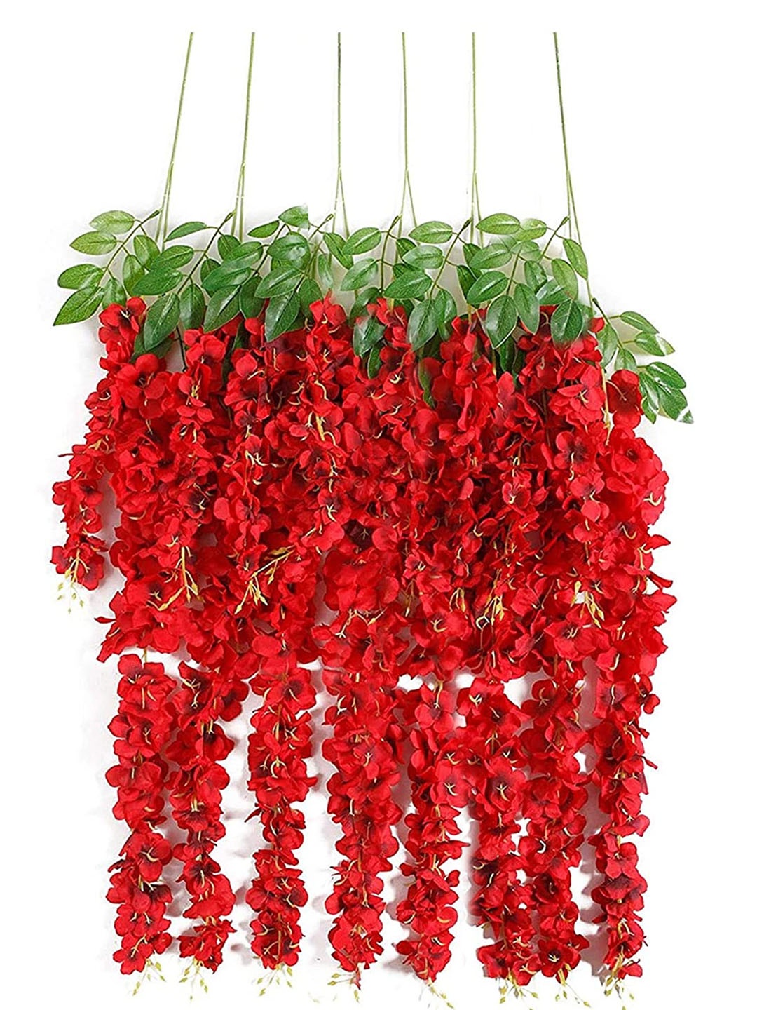

TIED RIBBONS Set Of 6 Red & Green Artificial Hanging Wisteria Flower-Strings