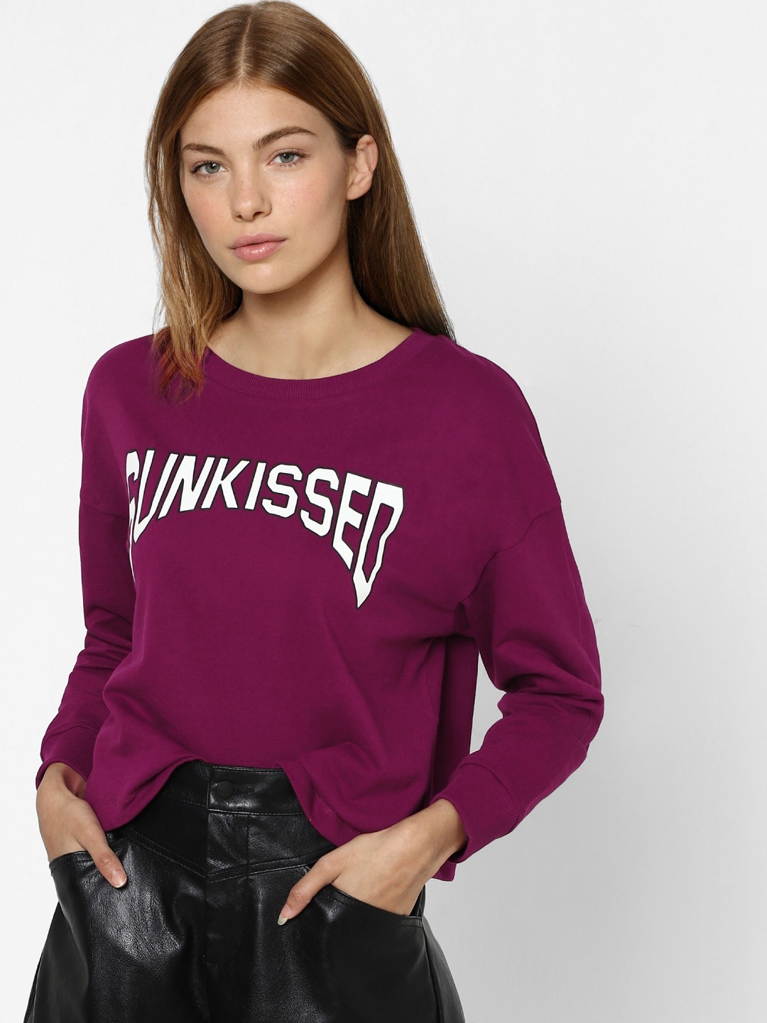

ONLY Women Burgundy Printed Cotton Sweatshirt